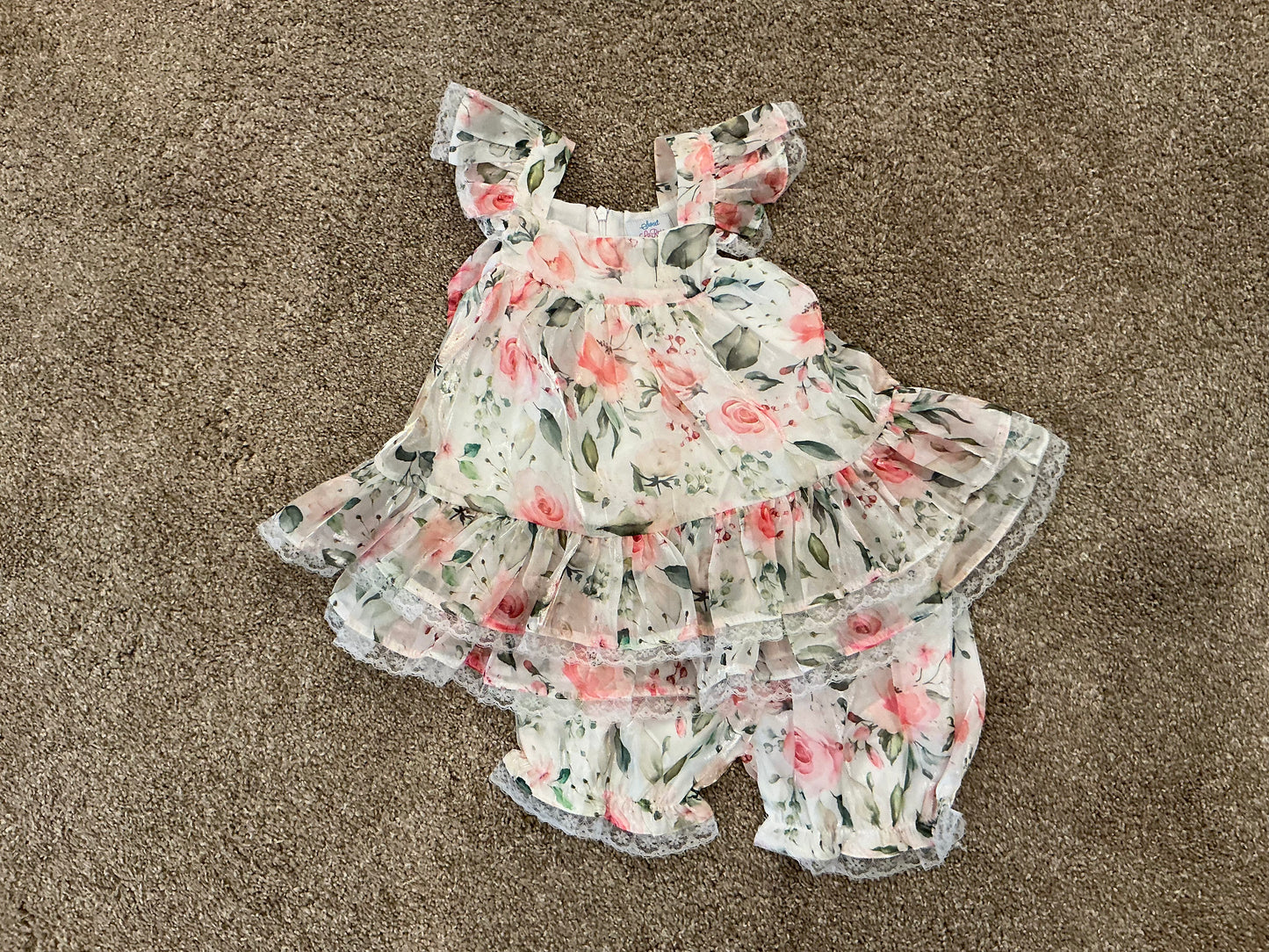 PEACH FLORAL CHIFFON BLOOMER SET (FULLY LINED)