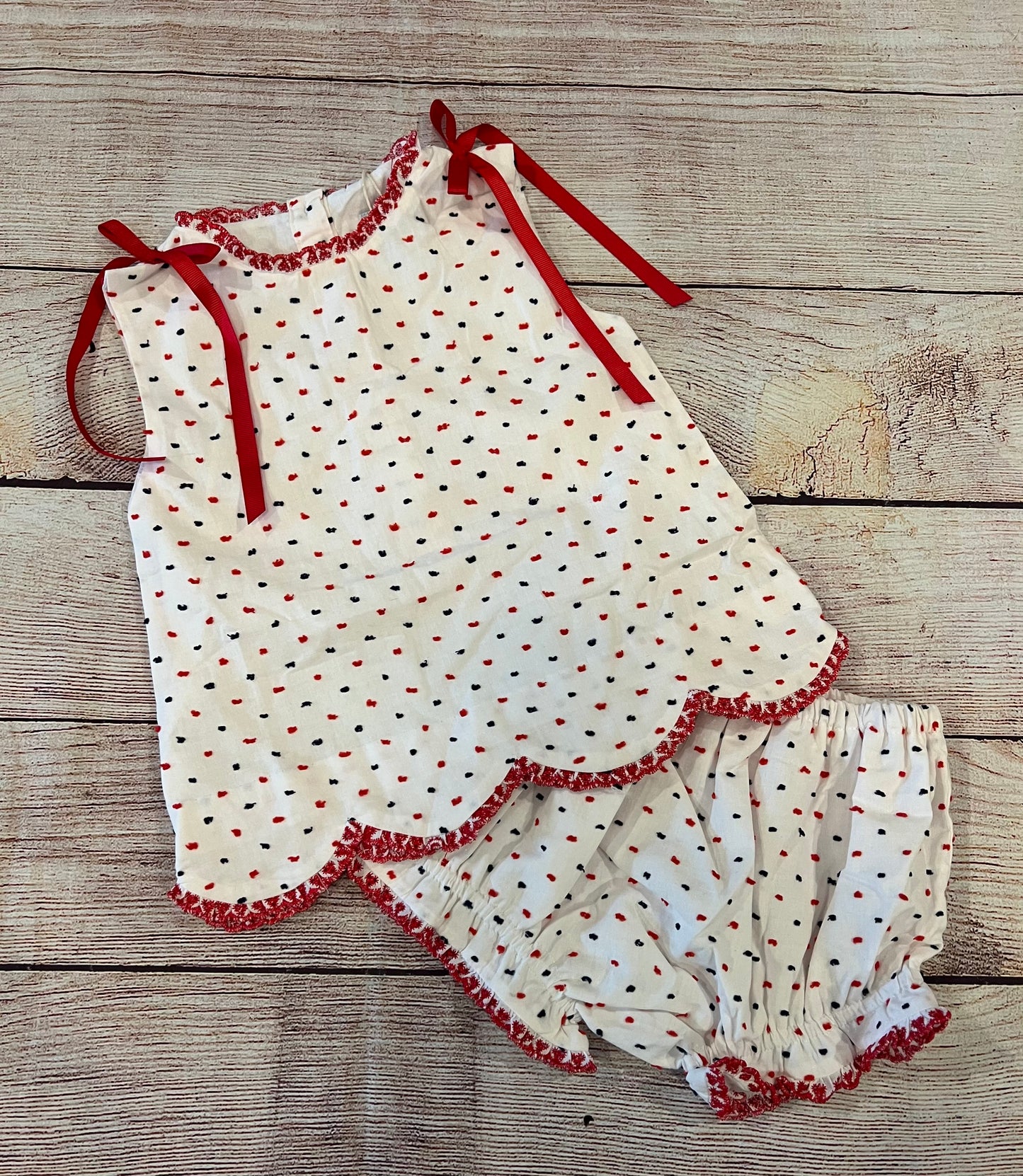 RED / NAVY DOT SWISS BLOOMER SET ( fully lined )