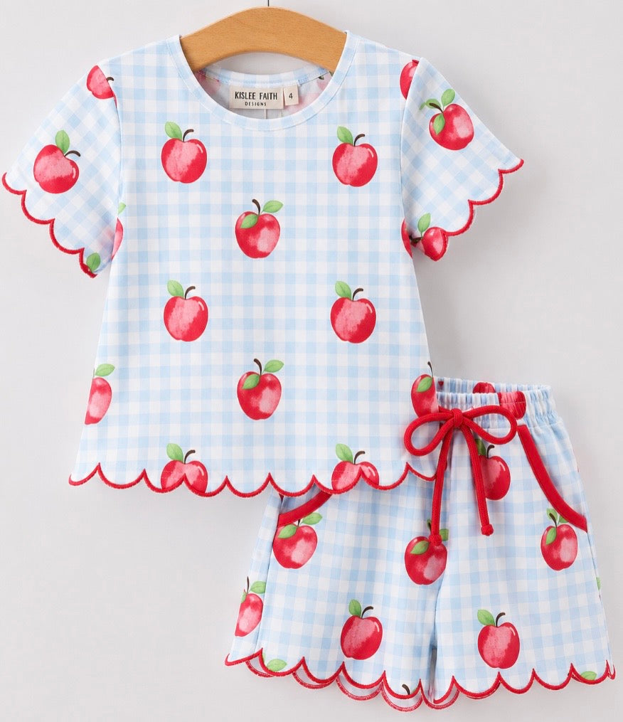 BLUE CHECK APPLE SHORT SET