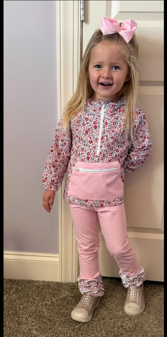 ROSE / PINK FLORAL KNIT JOGGER SET (po226)