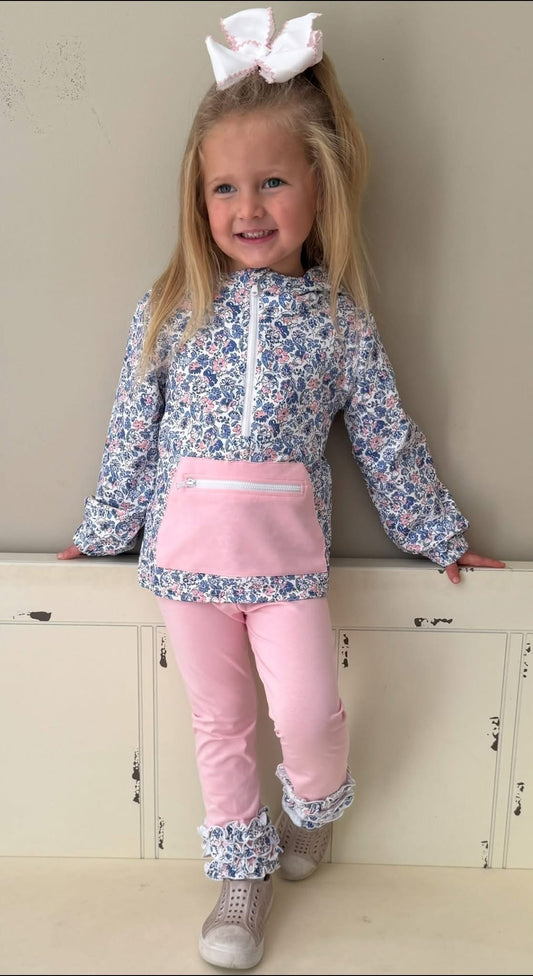 PERIWINKLE BLUE / LIGHT PINK FLORAL KNIT JOGGER SET (po226)