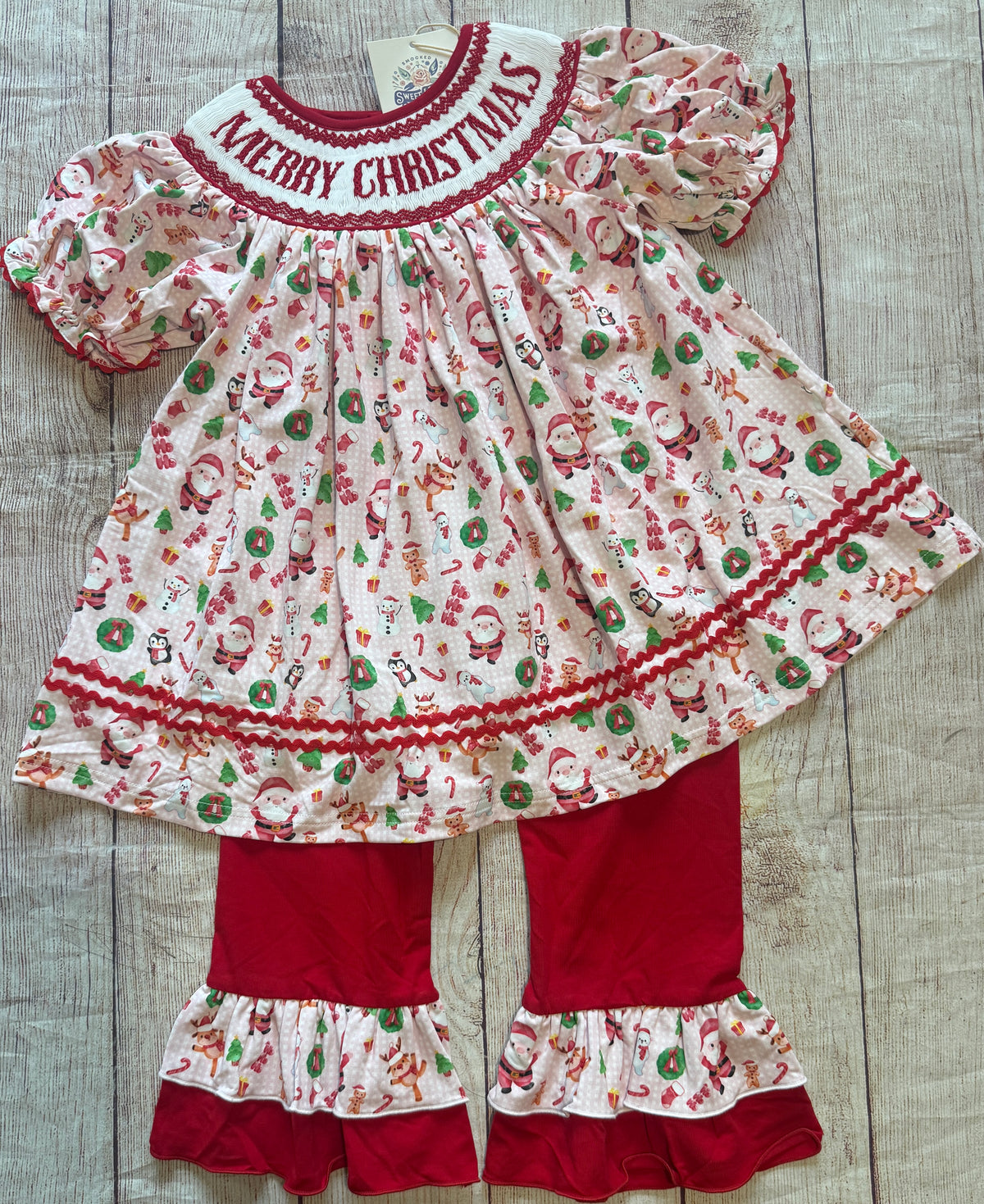 MERRY CHRISTMAS HAND SMOCKED PANT SET (po225extras)