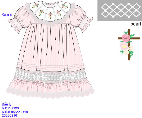 PINK CROSS DRESS w LACE & PEARLS (birthday)