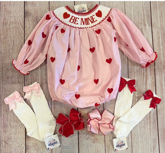 PINK w/ RED HEARTS LONG SLEEVE BUBBLE (po210)