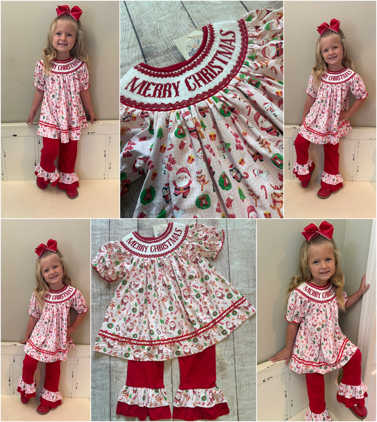 MERRY CHRISTMAS HAND SMOCKED PANT SET (po225extras)