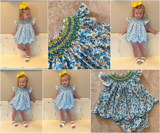 BLUE / YELLOW FLORAL BLOOMER SET // ETA FROM VENDOR MID TO LATE MAY (po218)