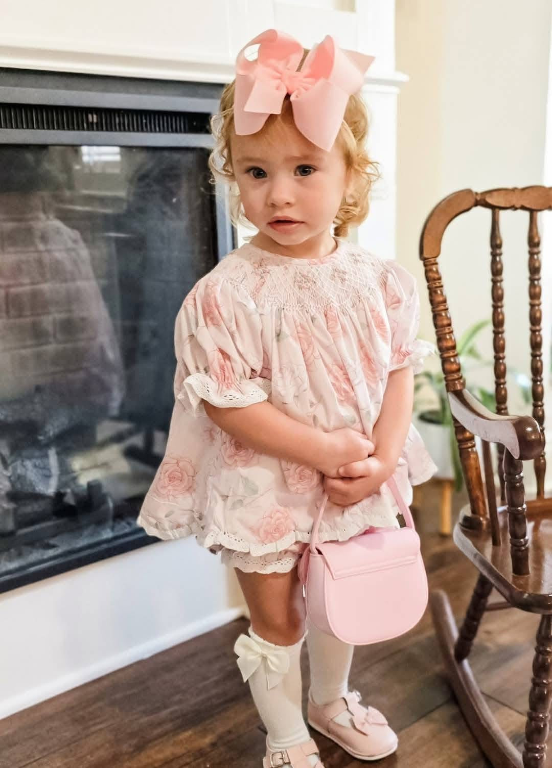 LIGHT PINK FLORAL GEOMETRIC  BLOOMER SET w LACE (birthday)