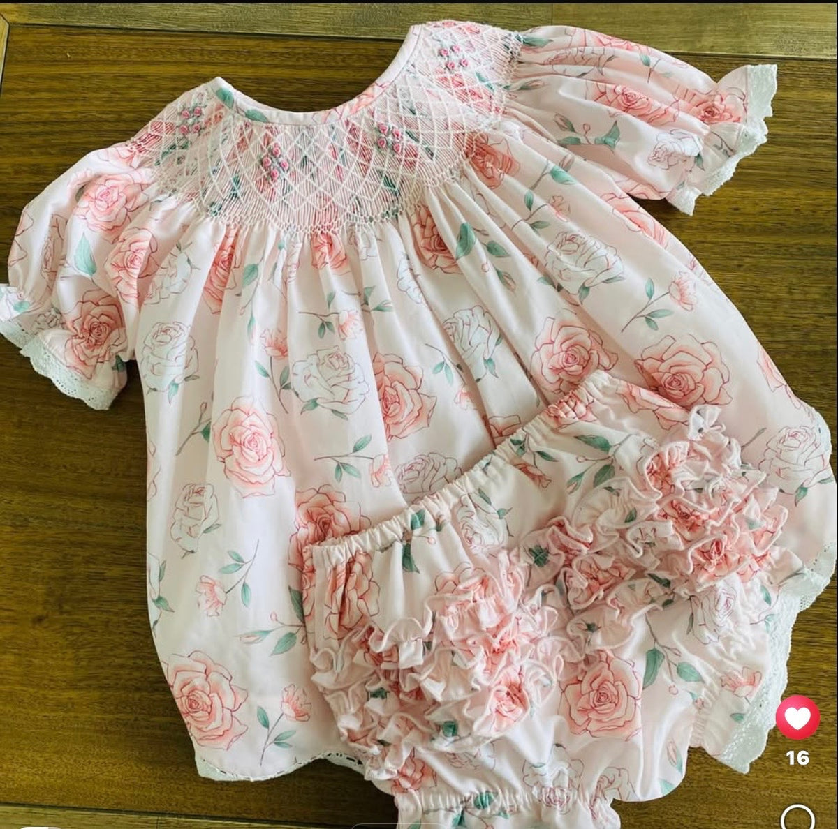 LIGHT PINK FLORAL GEOMETRIC  BLOOMER SET w LACE (birthday)