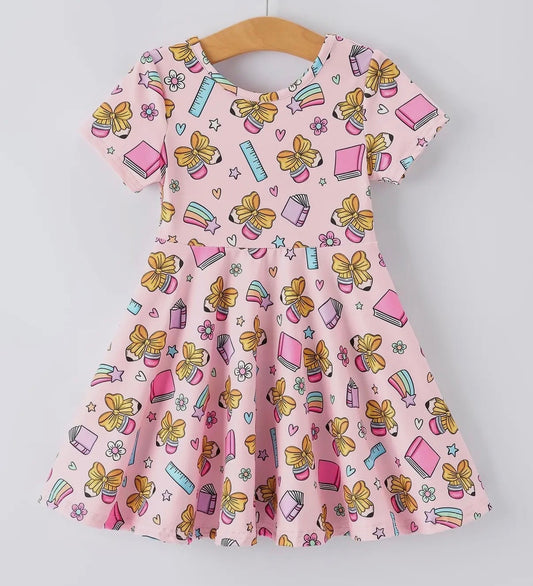 PINK CRAYON BOW BACK TO SCHOOL KNIT DRESS // ETA LATE APRIL TO EARLY MAY (backtoschool)