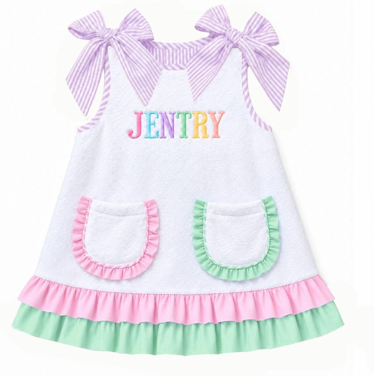 LAVENDER BOW SEERSUCKER NAME SWIMSUIT COVERUP (birthday)