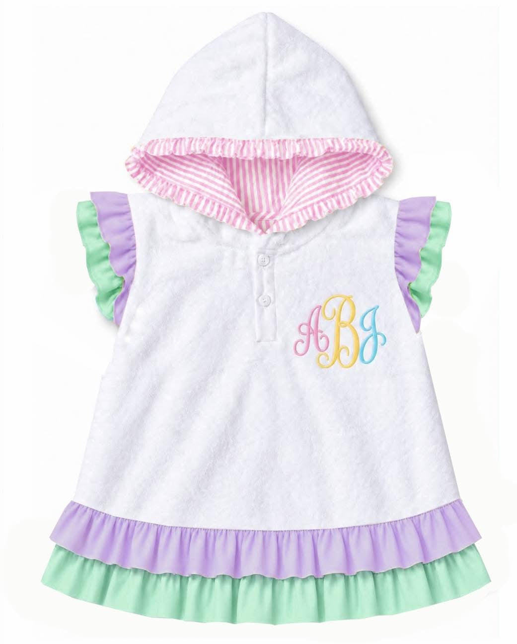 PINK SEERSUCKER HOODED COVERUP w/ MONOGRAM (birthday)