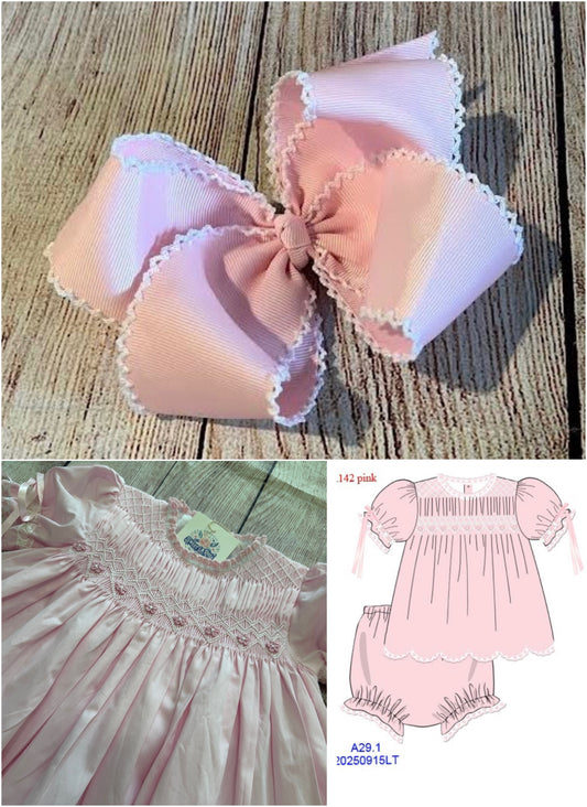 PINK SMOCKED BLOOMER SET w/ FLOWERS & RIBBONS // ETA MID APRIL // (po215)