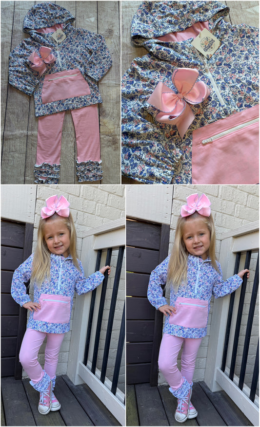 PERIWINKLE BLUE / LIGHT PINK FLORAL KNIT JOGGER SET