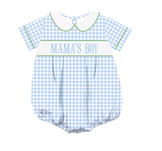 HAND SMOCKED BLUE CHECK NAME BUBBLE w SHORT SLEEVES / ETA MID TO LATE FEBRUARY (spring #2)