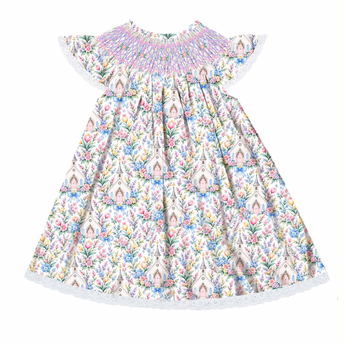 FLORAL CHAPEL GEOMETRIC DRESS w LACE (birthday)