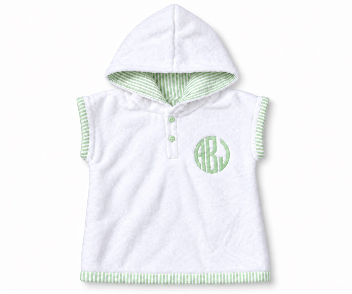 GREEN SEERSUCKER BOY SWIMSUIT COVERUP w/ MONOGRAM (birthday)