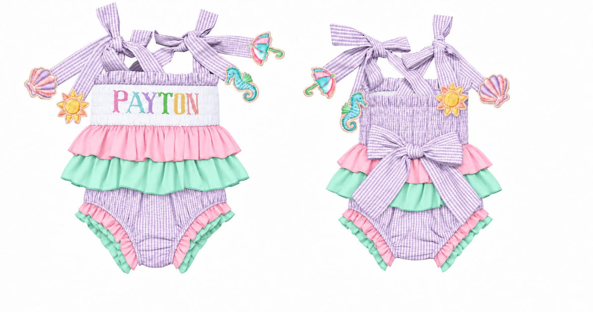 LAVLENDER SEERSUCKER 1 PIECE NAME SWIMSUIT (birthday)