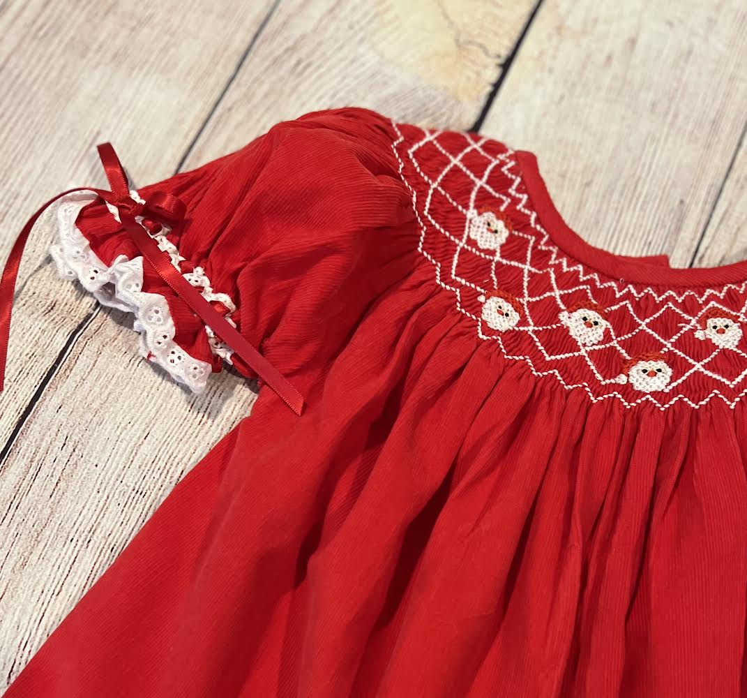 RED CORDUROY SANTA GEOMETRIC FULLY LINED DRESS