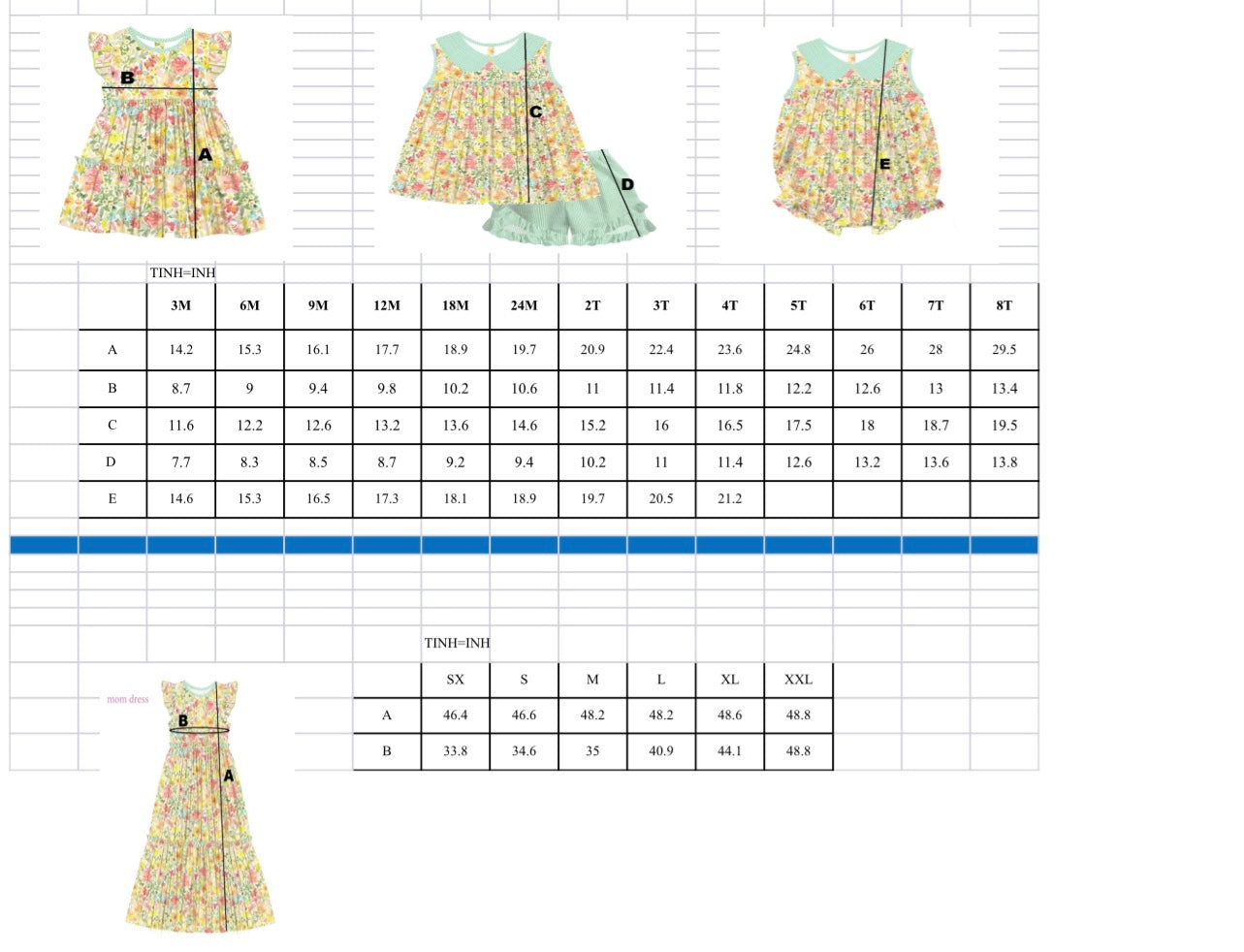 SIZE CHARTS FOR THE FLORAL PREORDER
