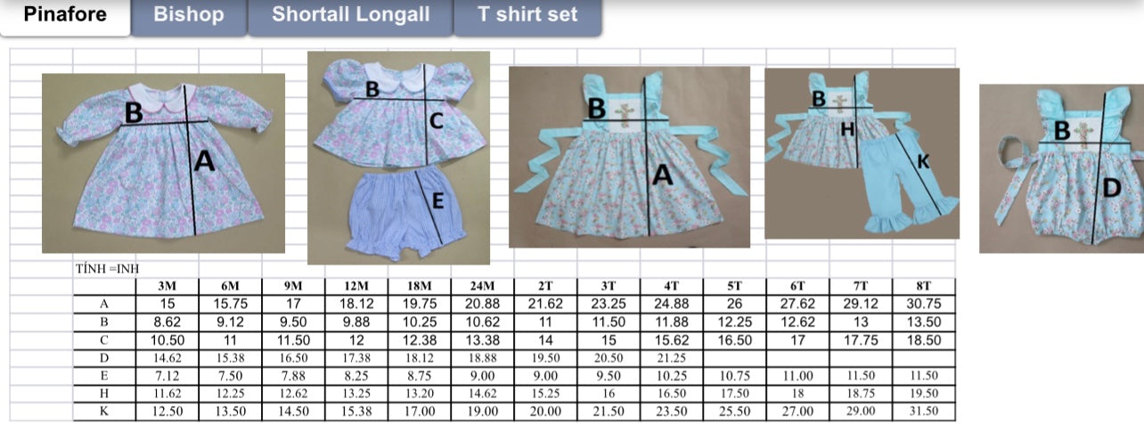SIZE CHARTS FOR THE FLORAL PREORDER